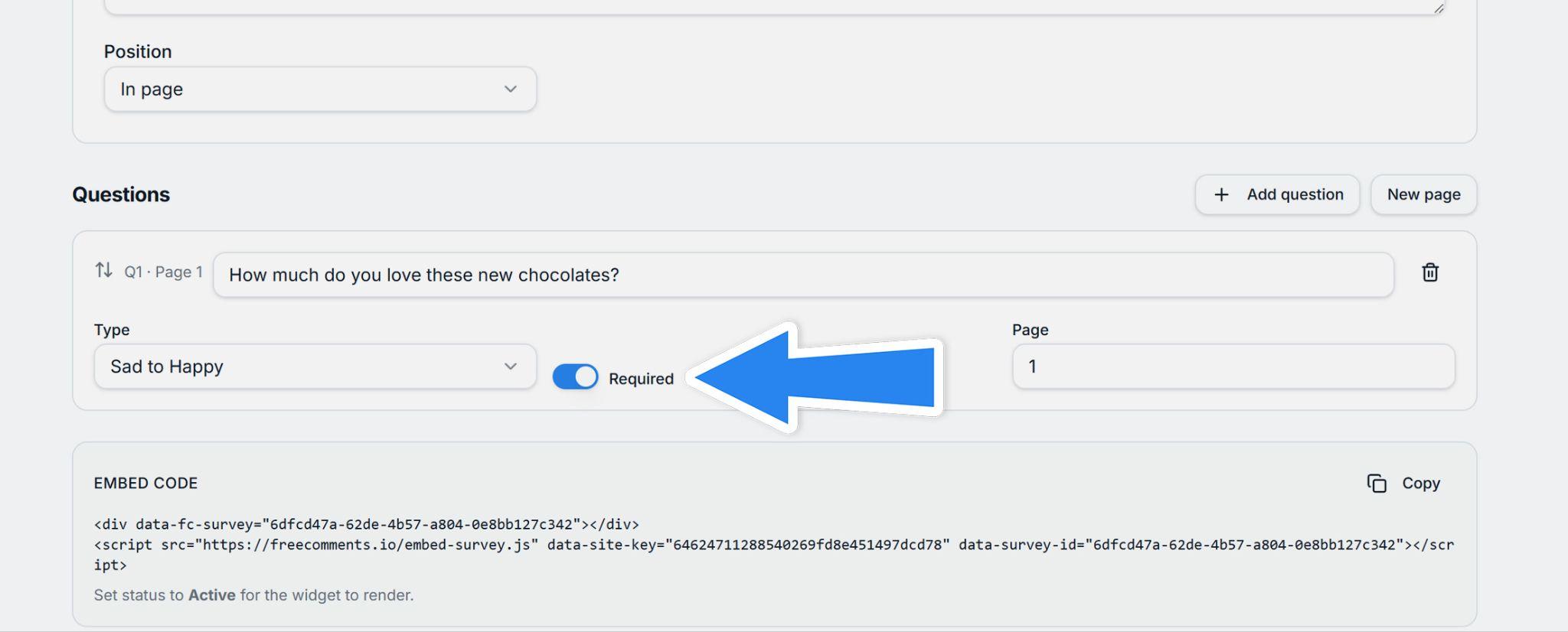 Question row with the Required checkbox ticked