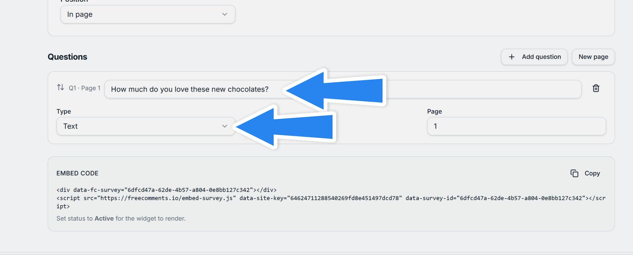 Question row showing the question text and Type selector