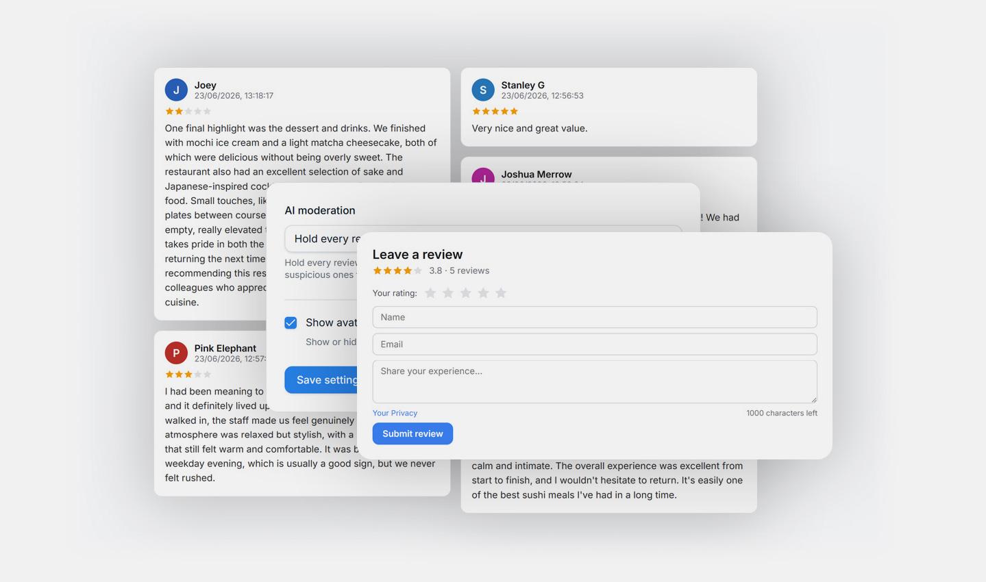 Customer reviews widget with star ratings
