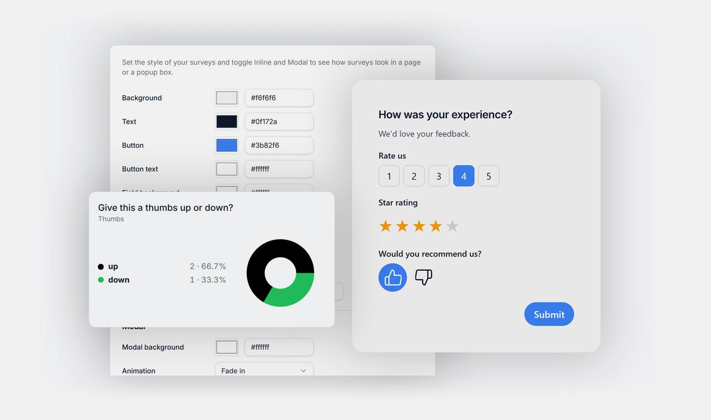 Free Comments surveys widget with a range of question types