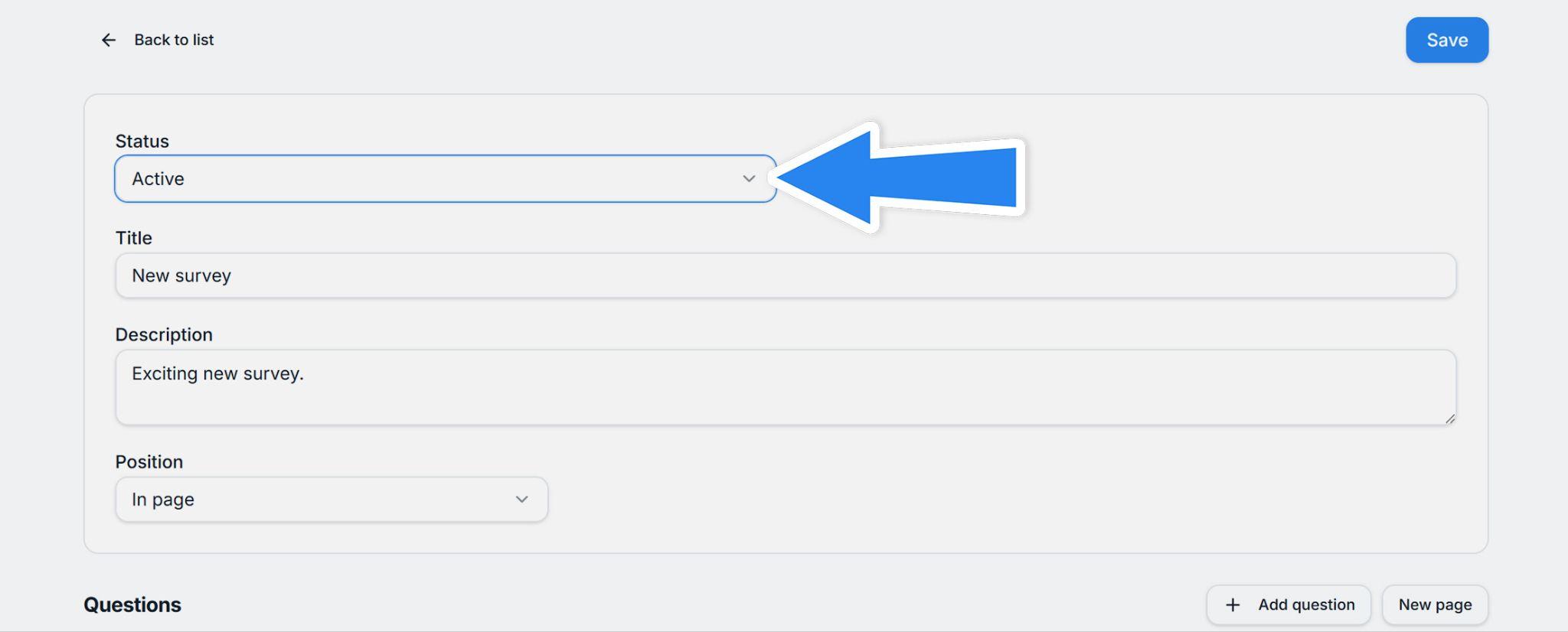 Survey status set to Active