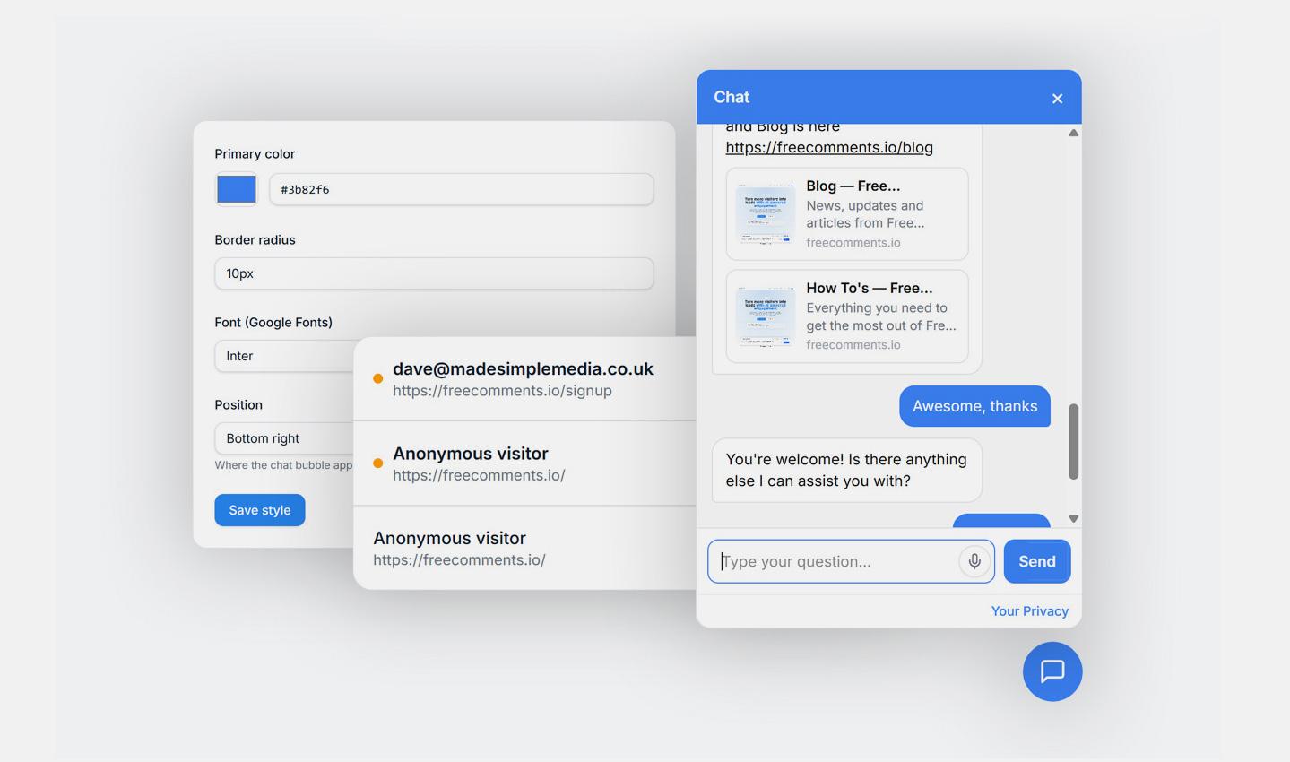AI Chatbot answering visitor questions on a website